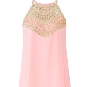 Soft Pearl Shift Dress w Gold Appliqué